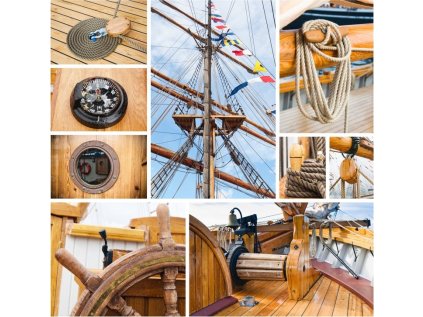 GRAFIKA Čtvercové puzzle Koláž: Starobylá plachetnice 1000 dílků