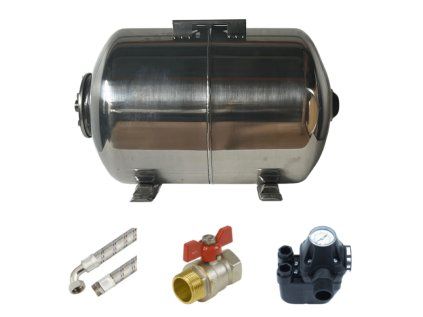 AQUA OLA 60L Horizontal Stainless Steel Water System Set with Pressure Switch, Manometer and Hose for Home Water Systems