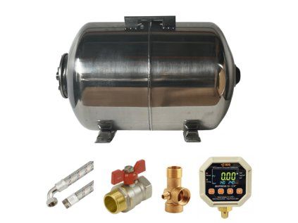 AQUA OLA 60L Horizontal Stainless Steel Water System Set with IBO PRESS 10, Home Water System, Dry-Run Protection, Digital Pressure Switch, 1"
