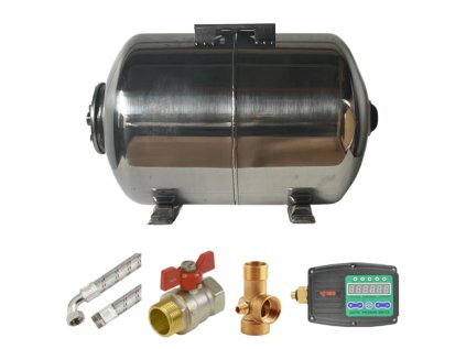 AQUA OLA 60L Horizontal Stainless Steel Water System Set with IBO PRESS SX, Home Water System with Digital Switch and Dry-Run Protection