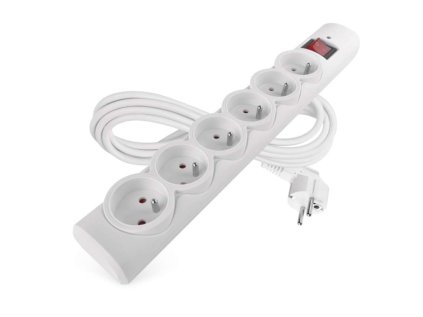 Prepäťová ochrana – 6 zásuviek, 3 m, biela