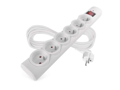 Prepäťová ochrana – 6 zásuviek, 5 m, biela