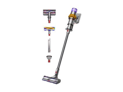 Dyson V15 Detect Absolute (2023), vysavač, 14 cyklonů, 240 AW, filtrace celého přístroje, výdrž až 60 minut, žlutá / šedá