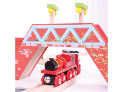 Bigjigs Rail Červená lokomotíva s tendrom + 3 koľaje