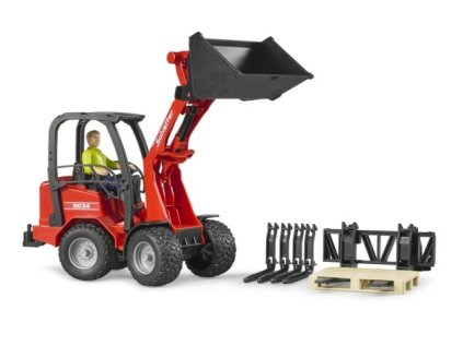 Bruder - Červený nakladač Schäffer 2034 s panáčikom a príslušenstvom