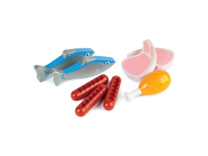 Tidlo Drevená debnička s mäsom a rybami