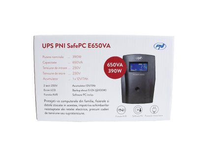 UPS PNI SafePC E650VA, výkon 390W, 1,8A, výstup 2 x 230V, LCD obrazovka, batéria 7,2A súčasťou balenia
