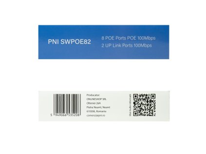 PoE prepínač PNI SWPOE82 8 PoE 100 Mbps portov a 2 UP Link 100 Mbps porty, 120 W, funkcia AI Extend až 250 m, ochrana pred bleskom 4 kV