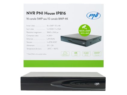 NVR PNI House IP816 so 16 kanálmi IP 5MP alebo 10 kanálmi 8MP 4K