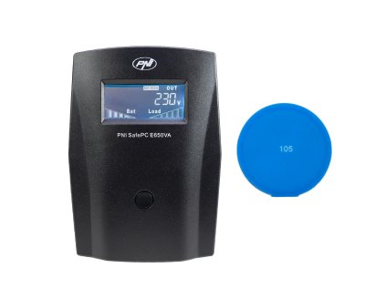 Súprava UPS PNI SafePC E650VA, výkon 390W, 1,8A, výstup 2 x 230V, LCD obrazovka 7,2A batéria v cene + darčeková samolepiaca podložka modrá