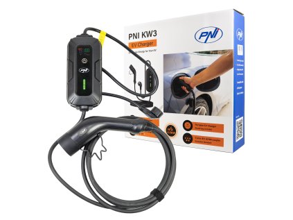Prenosná nabíjačka PNI KW3 16A, 3,5 kW, pre elektromobily, 230 V, jednofázová, kábel typu 2 s 5-pinovým konektorom, s časovačom, IP66