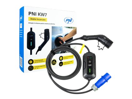 PNI KW7 32A Prenosná Nabíjačka, 7.4KW, pre elektromobily, 230V, Jednofázová, Typ 2 Kábel s 5-kolíkovým konektorom, s Časovačom, IP66
