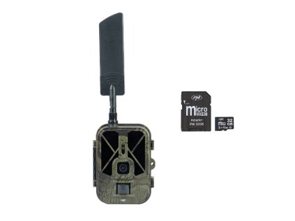 Balenie kamery PNI Hunting 550C Hunting, internet 4G LTE, prístup cez aplikáciu Tuya, batéria + pamäťová karta PNI 32GB MicroSD s adaptérom SD