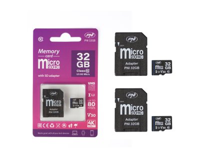 Balenie 2 pamäťových kariet MicroSD PNI 32GB Class 10, 80 Mb/s, V30 s adaptérmi SD súčasťou balenia