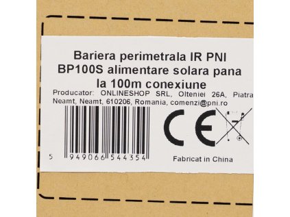 PNI BP100S IR perimetrická bariéra do 100 m, 2 lúče, solárny pohon, 4000 mAh, bezdrôtové pripojenie, čierna