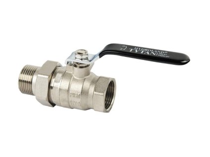 Vykurovacia technika Guľový kohút na vodu TYTAN so spojkou, prítlačnou maticou a pákovou rukoväťou 1/2", F-M