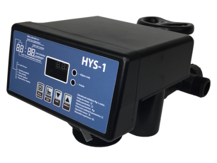 Automatic, flow-controlled water softening valve with by-pass