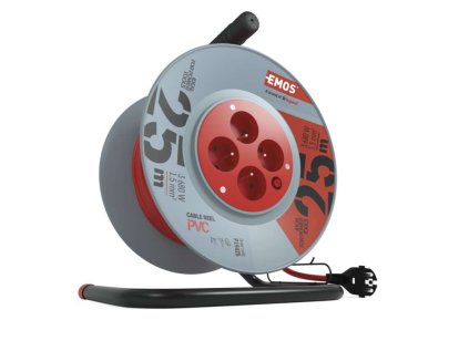 Predlžovací kábel na bubne 25 m / 4 zásuvky / červený / PVC / 230 V / 1,5 mm2