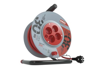 Predlžovací kábel na bubne 30 m / 4 zásuvky / červený / PVC / 230 V / 1 mm2