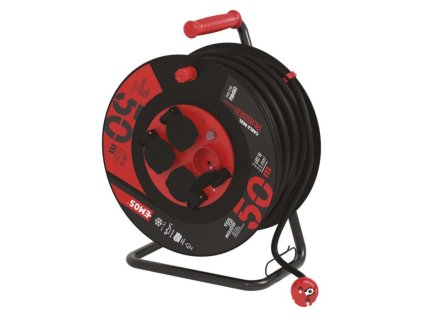Vonkajší predlžovací kábel na bubne 50 m / 4 zás. / čierny / guma-neoprén / 230V / 2,5 mm2