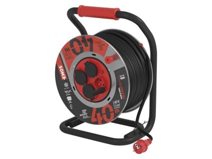 Vonkajší predlžovací kábel na bubne 40 m / 4 zás. / čierny / guma-neoprén / 230V / 2,5 mm2