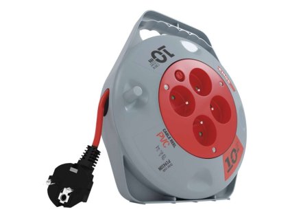 Predlžovací kábel na bubne 10 m / 4 zásuvky / červený / PVC / 230 V / 1 mm2