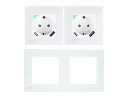 Dvojitá zapustená Wi-Fi zásuvka PNI SmartHome WP202-2, súprava 2 ks s USB a skleneným rámikom