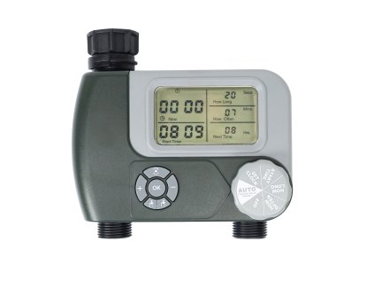 Programátor zavlažovania PNI WT10 s LCD displejom, 2 výstupy, prípojka 3/4", zelený