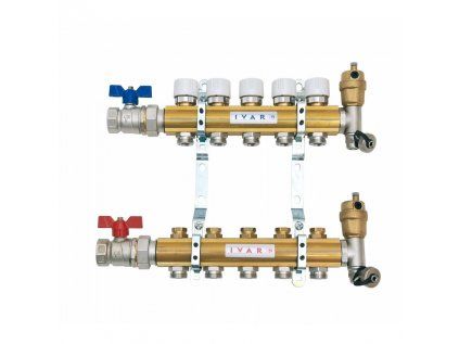 Vykurovacia technika Zostava rozdeľovač/zberač - bez skrine - 5/4"xEK; 4cestný; mosadz