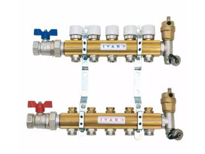 Vykurovacia technika Zostava rozdeľovač/zberač  - skriňa P-KLASIK 2 - 1"xEK; 6cestný; mosadz