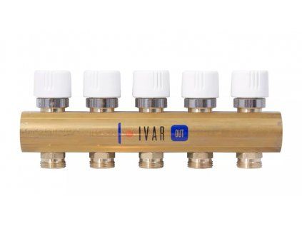 Vykurovacia technika Zberač - osadený uzatváracími ventilmi  - 5/4"xEK; 9cestný; mosadz