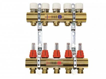 Vykurovacia technika Zostava rozdeľovač/zberač - bez skrine - 5/4"xEK; 10cestný; mosadz