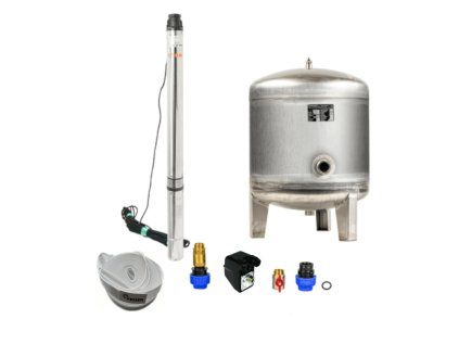 Domáca vodáreň s ponorným čerpadlom 3,5" SC 3-25 400V / 90l nerez - RTS, set do studne a vrtu s tlakovou nádobou