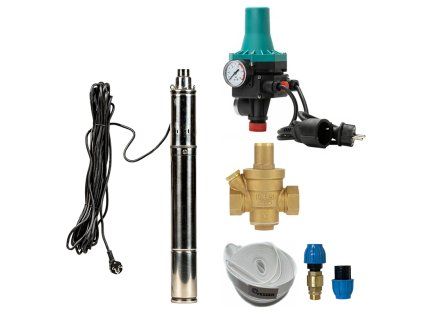 Automatic Domestic Water Pump Station with Submersible Pump SQIBO-0.75 with BRIO PC-13 + Reducing Valve, Well and Borehole Set