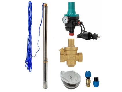 Automatic Domestic Water Pump Station with Submersible Pump 3" STM 24 with BRIO PC-13 + Reducing Valve - RTS, 1100W, 6000 l/h, Head 93m
