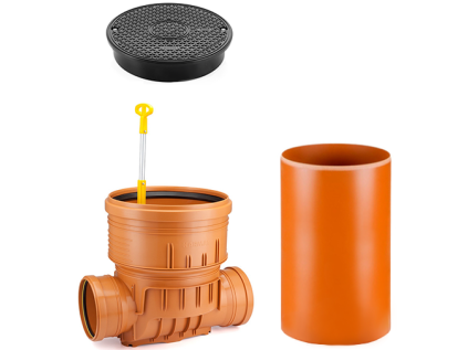 DN 400/160/500 Straight-Through Inspection Chamber with Non-Return Valve, Plastic Sewer Chamber