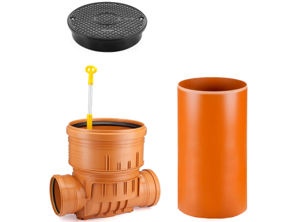 DN 400/160/1000 Straight-Through Inspection Chamber with Non-Return Valve, Plastic Sewer Chamber