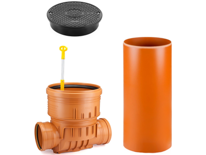 DN 400/160/1500 Straight-Through Inspection Chamber with Non-Return Valve, Plastic Sewer Chamber