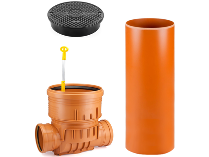 DN 400/160/2000 Straight-Through Inspection Chamber with Non-Return Valve, Plastic Sewer Chamber