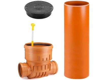DN 400/160/3000 Straight-Through Inspection Chamber with Non-Return Valve, Plastic Sewer Chamber