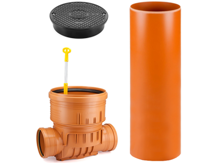 DN 400/160/3500 Straight-Through Inspection Chamber with Non-Return Valve, Plastic Sewer Chamber