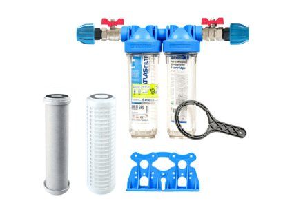 Senior 10" DUO filter set. Complete, 1" connection. Dirt, chlorine and odour filtration (CB-AF CTO) - water technology, water treatment