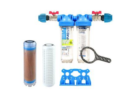 Senior 10" DUO filter set. Complete, 1" connection. Dirt filtration, iron and manganese reduction, water filter for water treatment