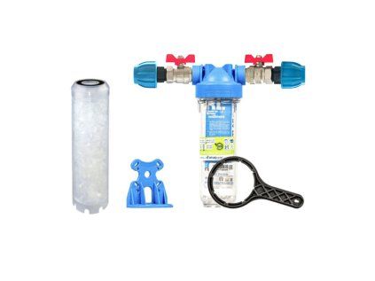 Filter Set Senior 10" MONO. Complete 1" Connection. For Limescale and Demineralization (HA 10SX TS with Polyphosphate Beads) | Water Softening Filter