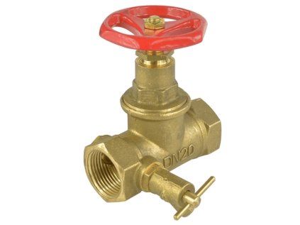 Shut-off valve for water 1" with drain, brass, straight, PN10
