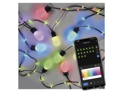 GoSmart LED svetelný reťazec – 15× párty žiarovky, 15 m, vonkajšie aj vnútorné, RGBIC WiFi