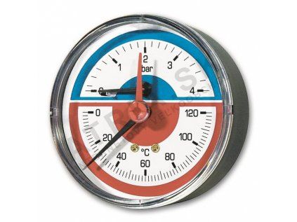 Vykurovacia technika Termomanometer - axiálny - 0 °C až +120 °C; vrátane spätnej klapky 1/4"Fx1/2"M; D80; 0-4bar