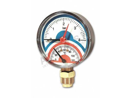 Vykurovacia technika Termomanometer - radiálny - 0 °C až +120 °C; vrátane spätnej klapky 1/4"Fx1/2"M; D80; 0-6bar