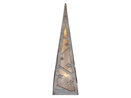LED pyramída drevená, 36 cm, 2x AA, vnútorná, teplá biela, časovač