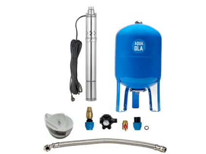 Home Water System with Submersible Pump 3" SQOLA - 0.55 / 60L, Stainless Steel Helical Rotor, 230V, Set for Well